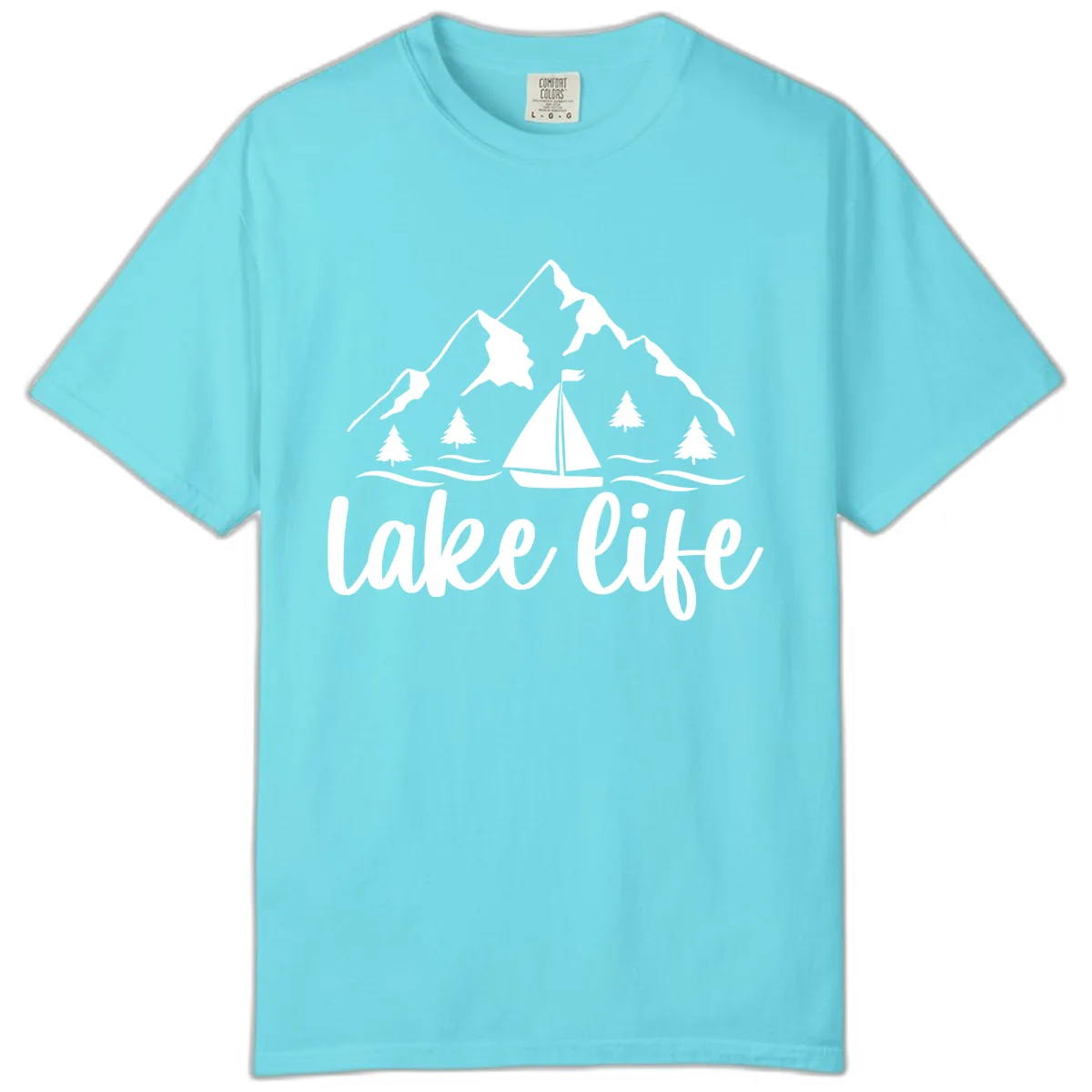 Lake Life Mountain Sailboat Design Comfort Color in Lagoon Blue