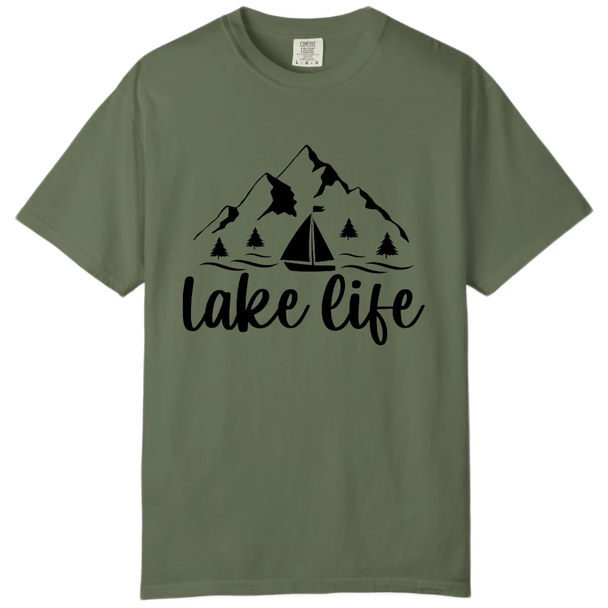 Lake Life Mountain Sailboat Design Comfort Color in Sage
