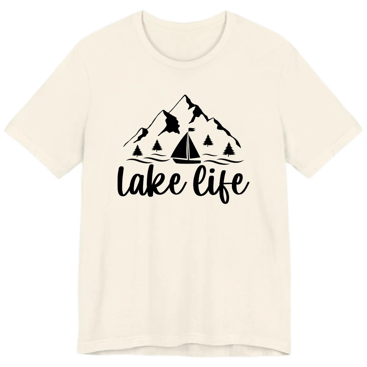 Lake Life Mountain Sailboat Design Premium T-Shirt in Natural