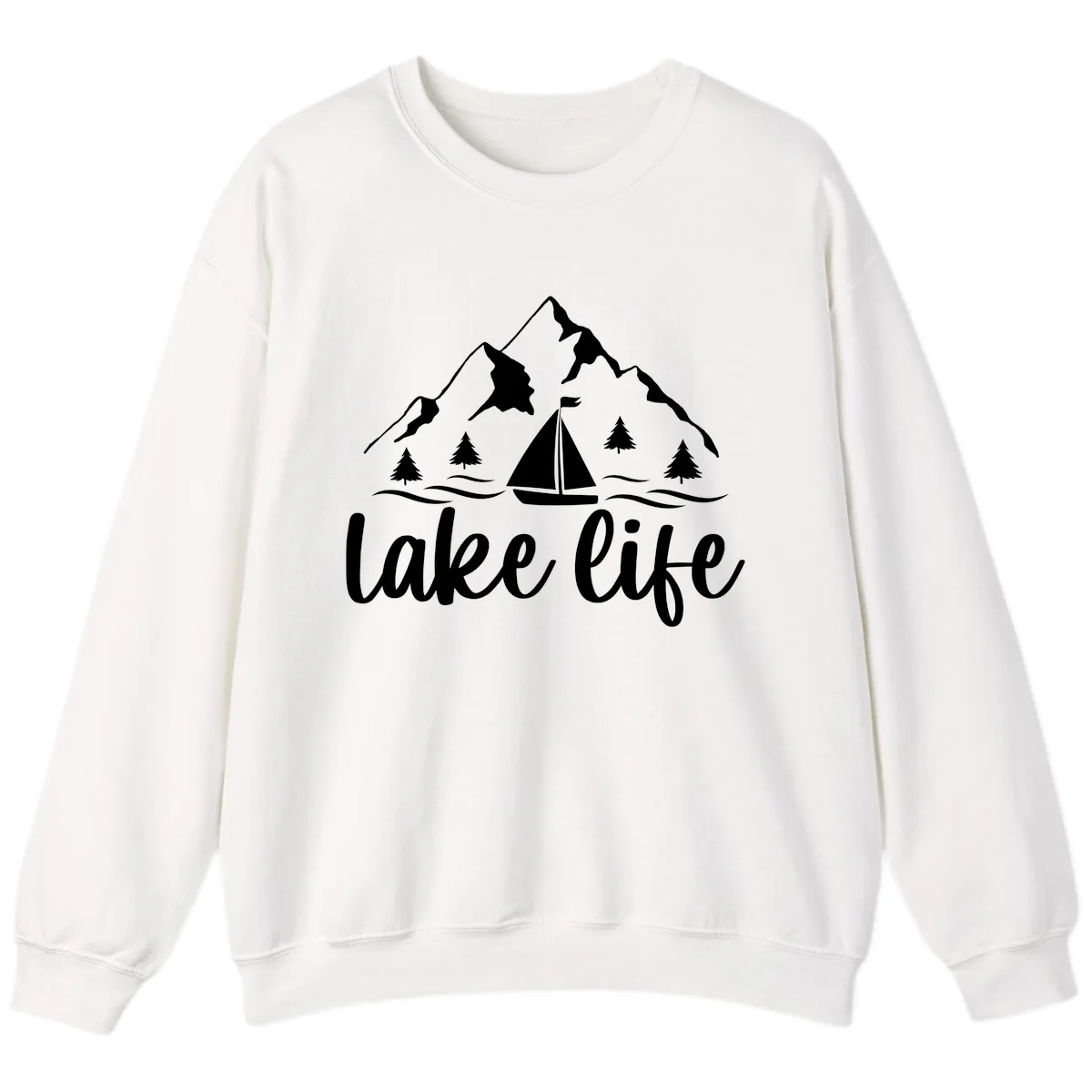 Lake Life Mountain Sailboat Design Sweatshirt in White