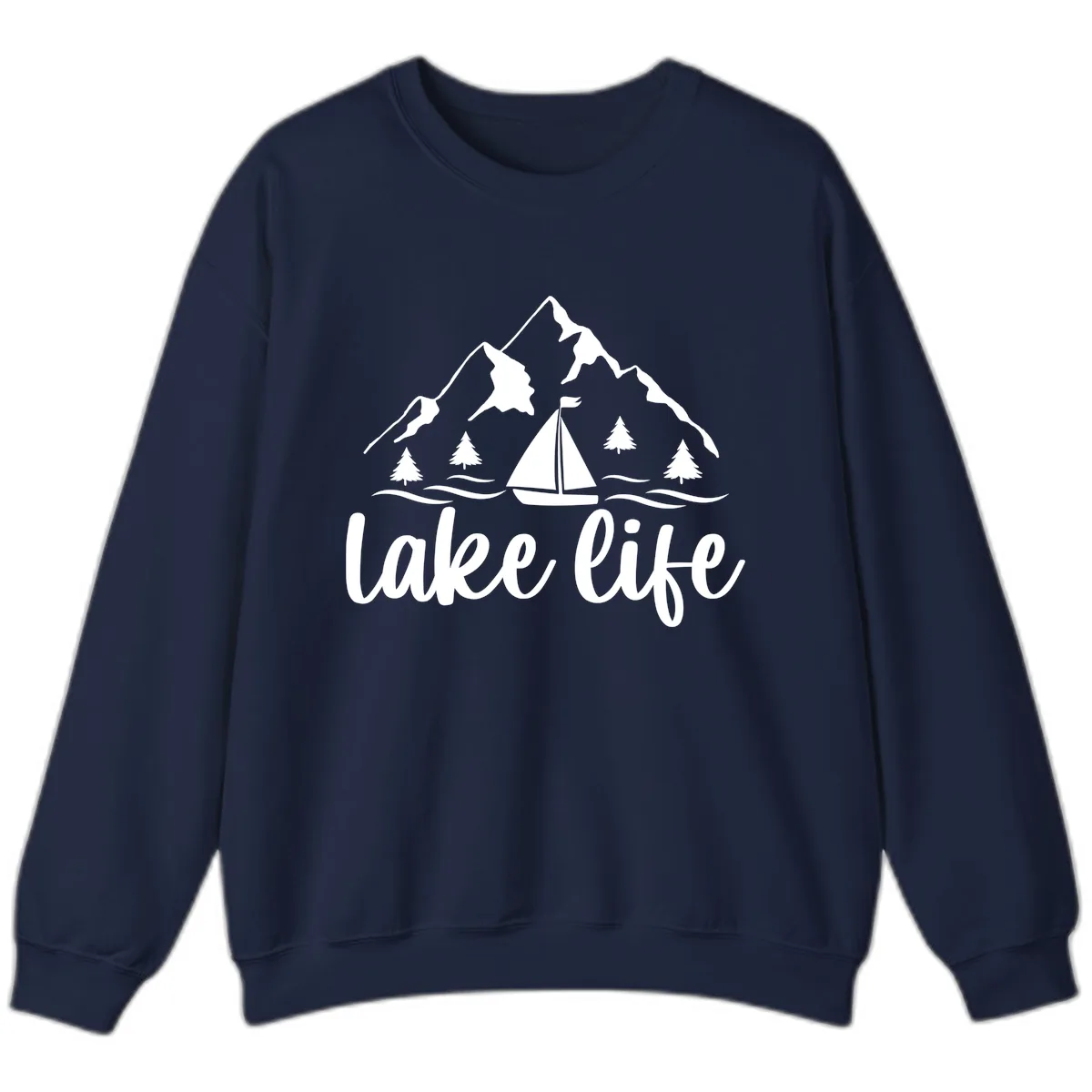 Lake Life Mountain Sailboat Design Sweatshirt in Navy