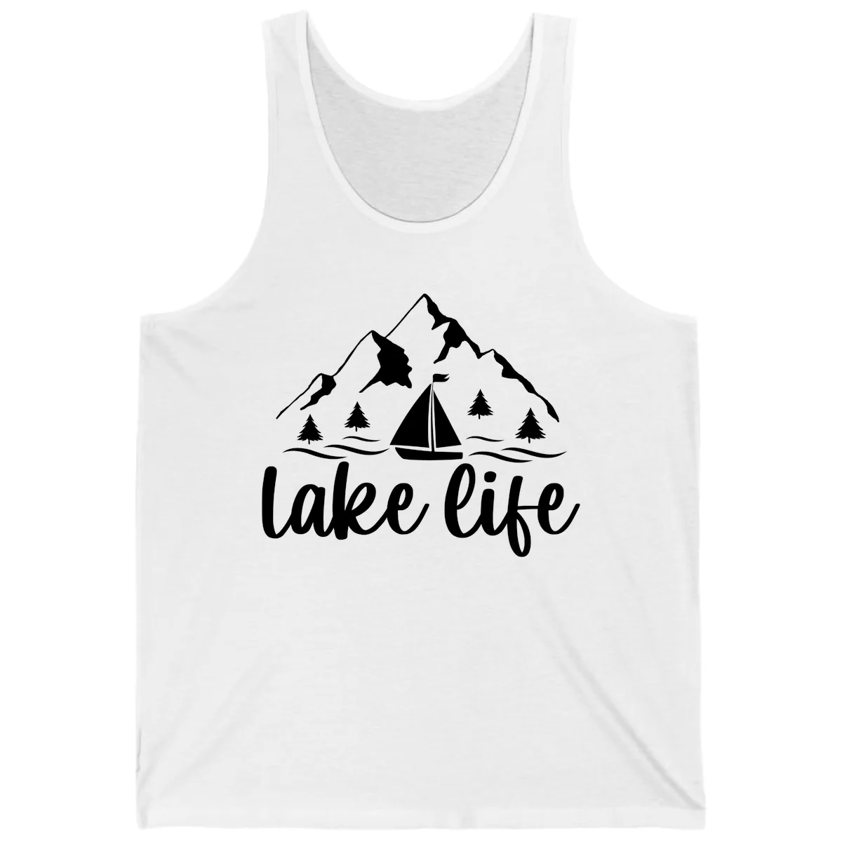 Lake Life Mountain Sailboat Design Tank in White