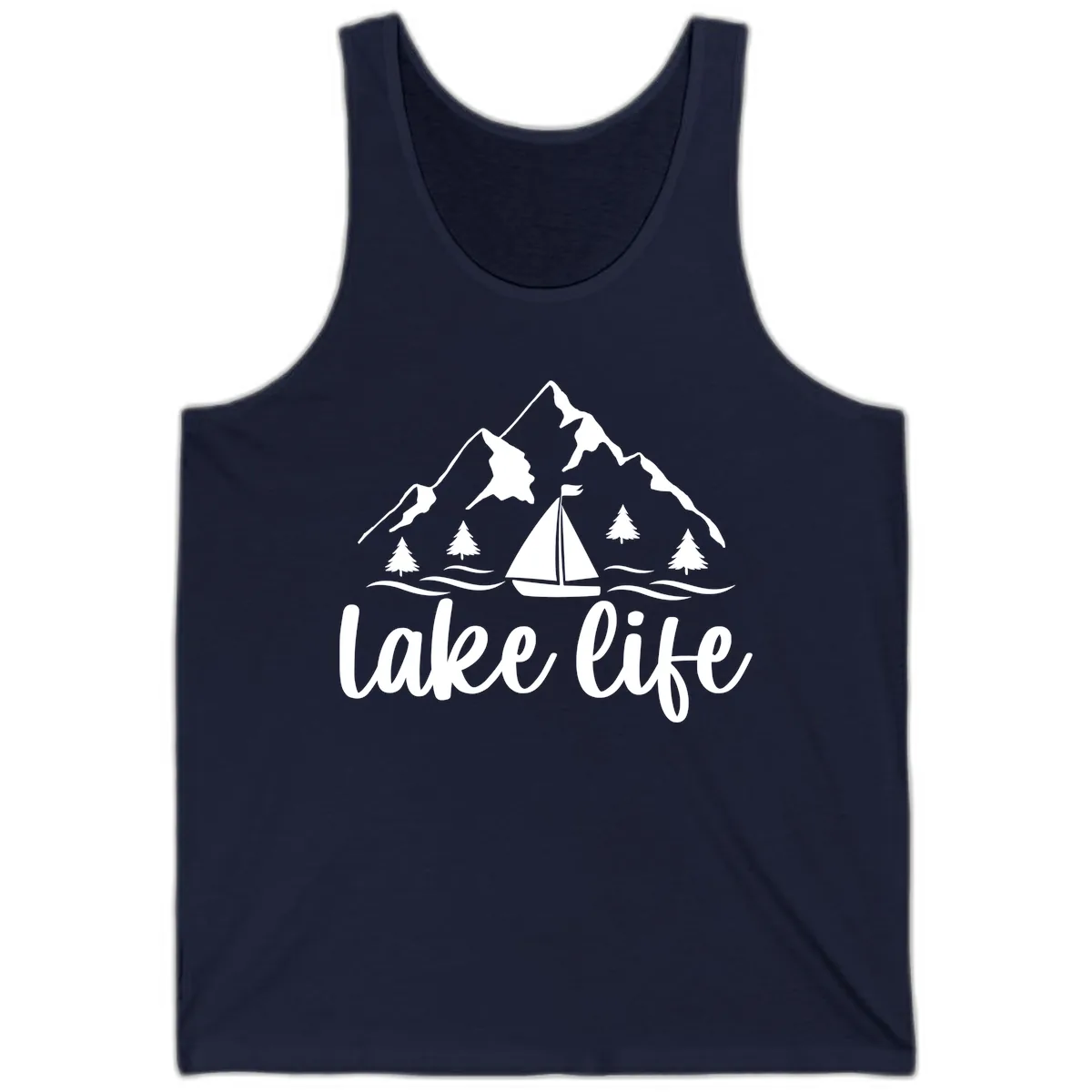 Lake Life Mountain Sailboat Design Tank in Navy