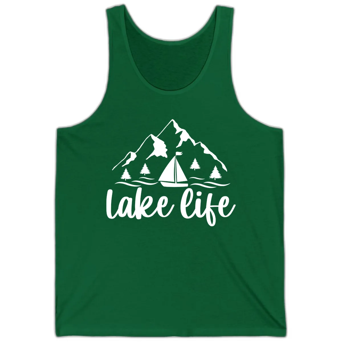 Lake Life Mountain Sailboat Design Tank in Kelly
