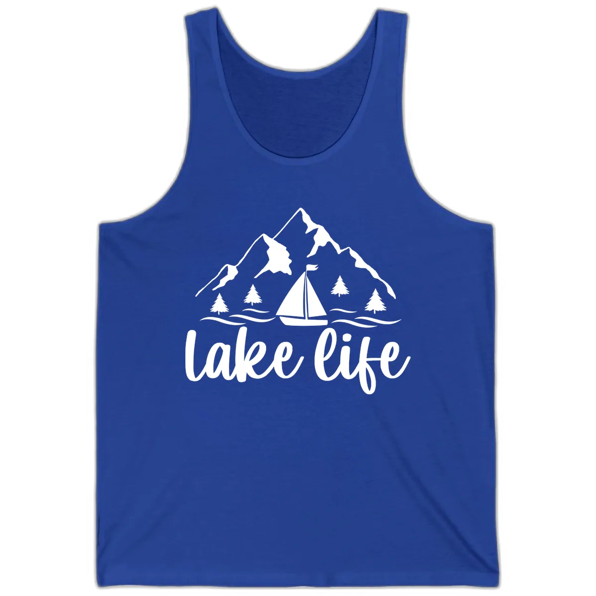 Lake Life Mountain Sailboat Design Tank in True Royal