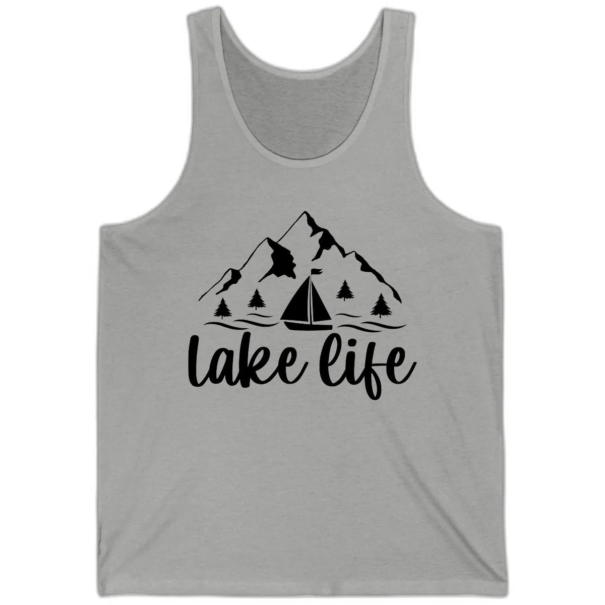 Lake Life Mountain Sailboat Design Tank in Athletic Heather