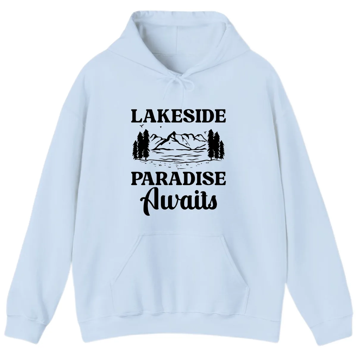 Lakeside Paradise Awaits Design Hoodie in Light Blue