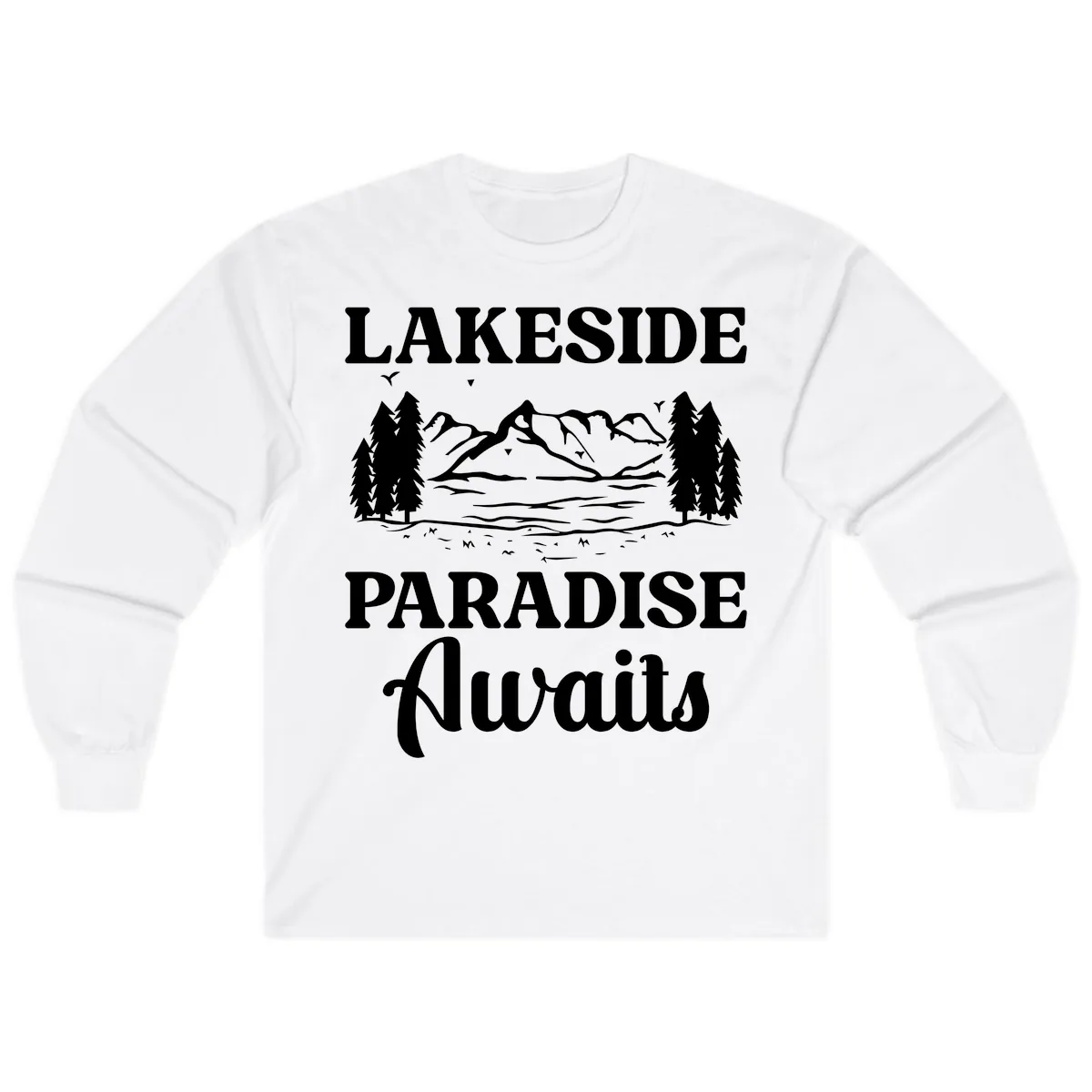 Lakeside Paradise Awaits Design Long Sleeve in White