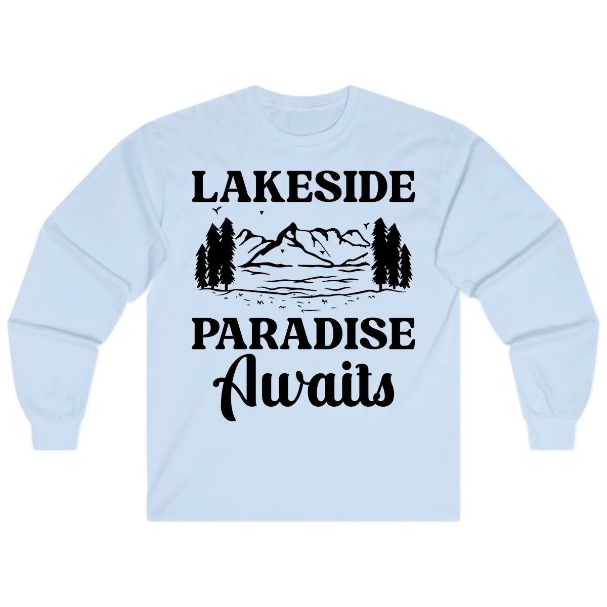 Lakeside Paradise Awaits Design Long Sleeve in Light Blue
