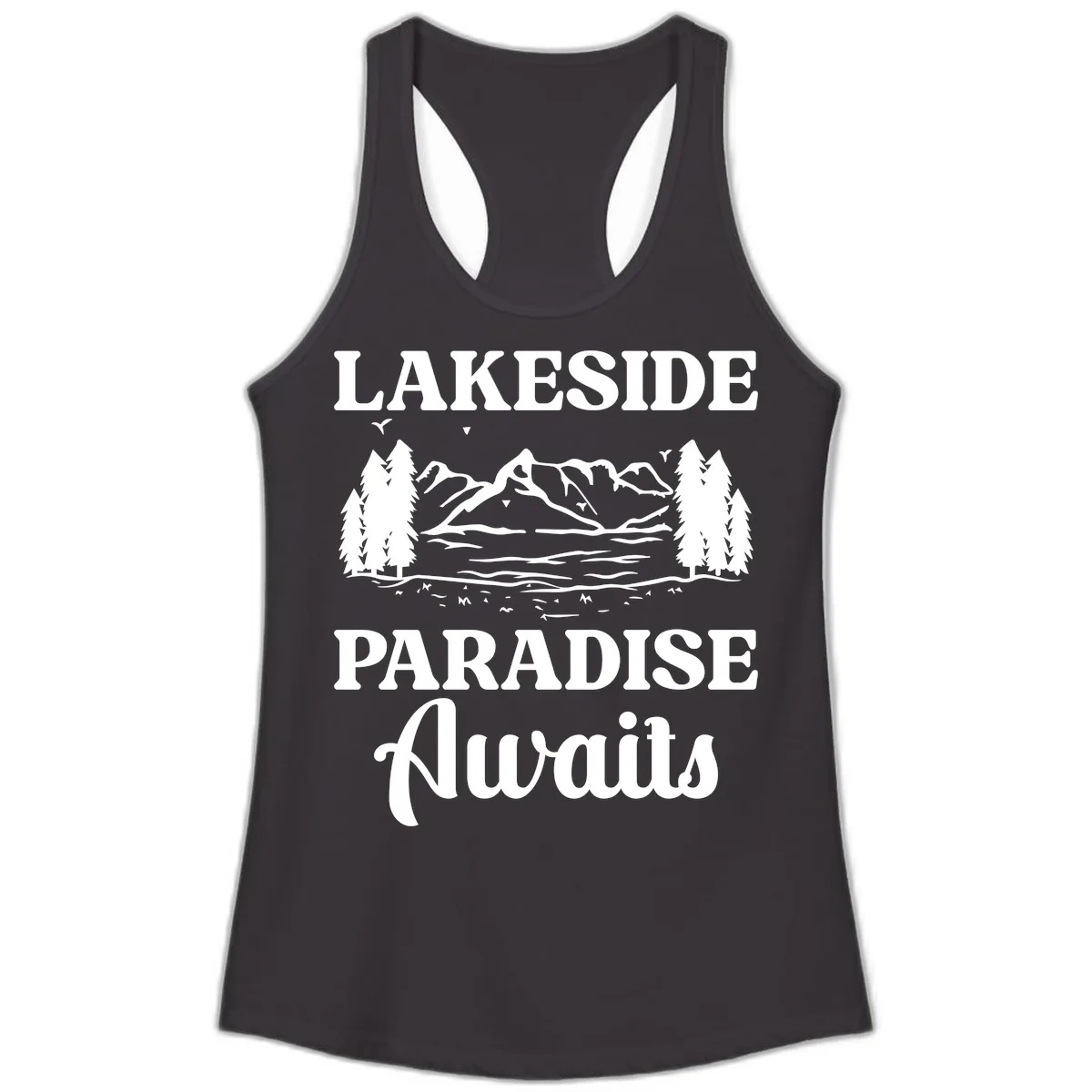 Lakeside Paradise Awaits Design Ladies Tank in Black