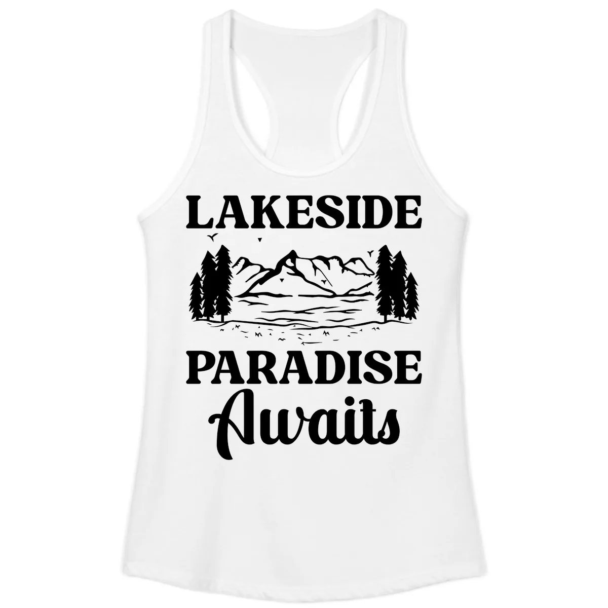 Lakeside Paradise Awaits Design Ladies Tank in White