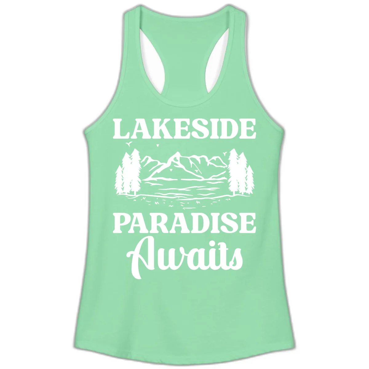 Lakeside Paradise Awaits Design Ladies Tank in Solid Mint