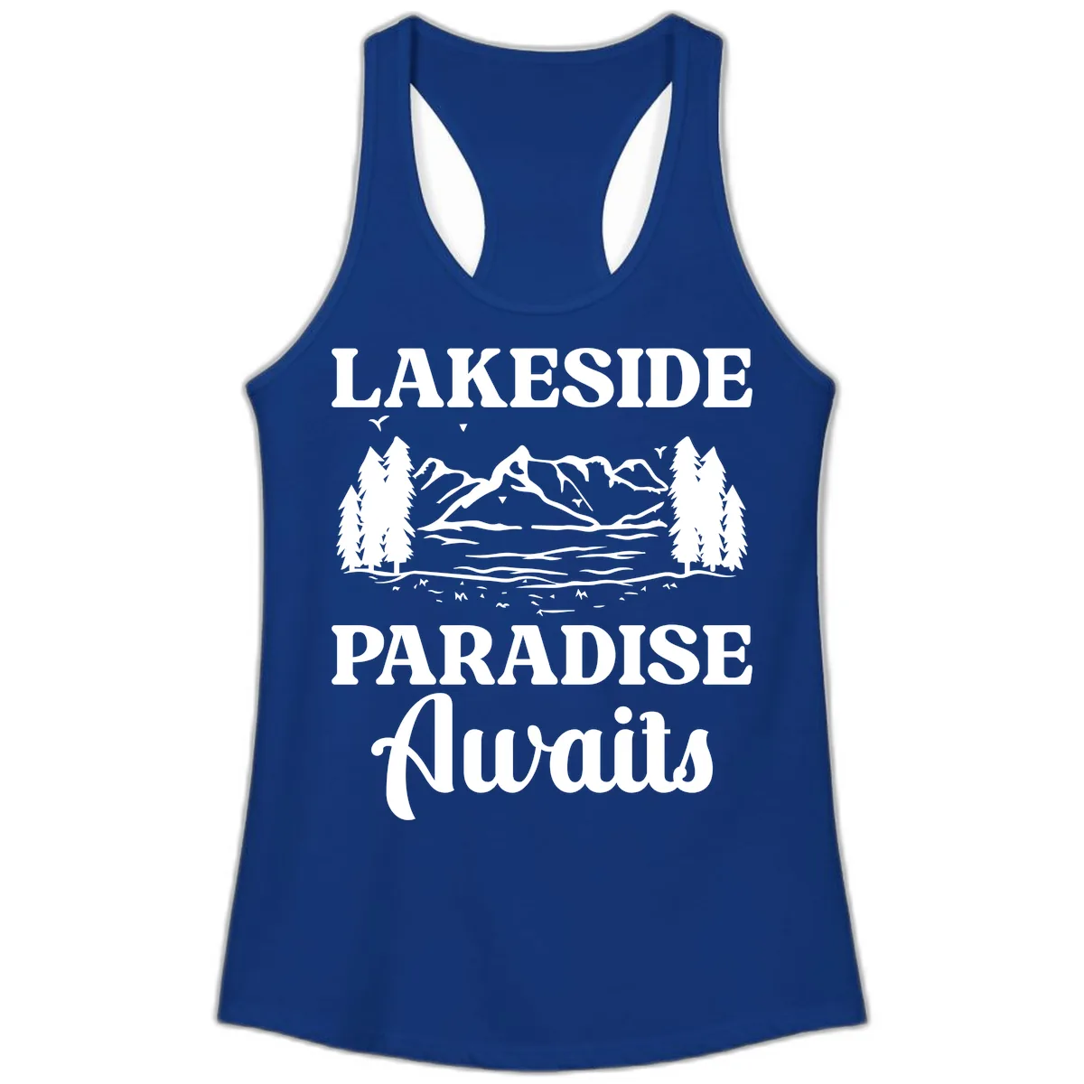Lakeside Paradise Awaits Design Ladies Tank in Solid Royal