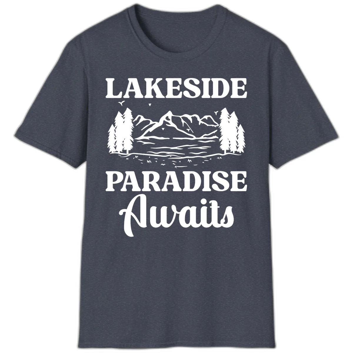 Lakeside Paradise Awaits Design T-Shirt in Heather Navy