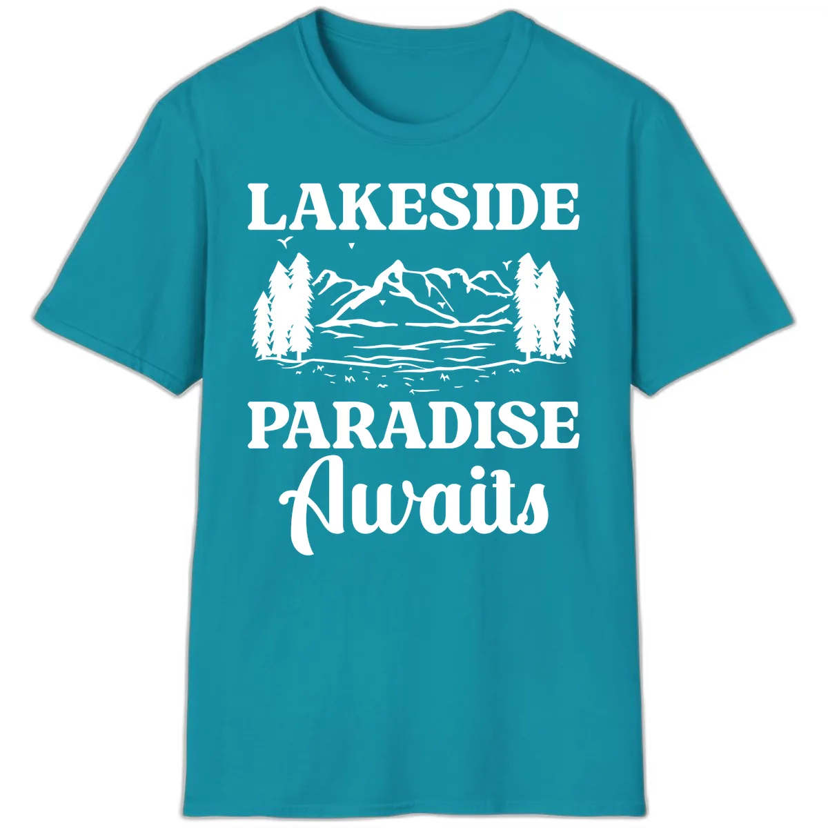 Lakeside Paradise Awaits Design T-Shirt in Tropical Blue