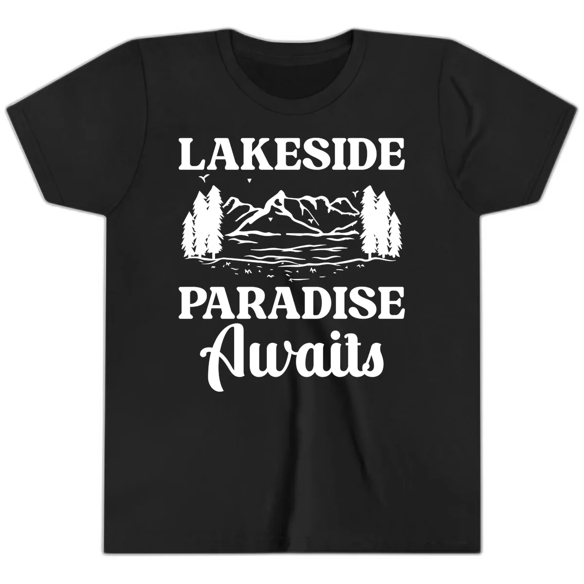 Lakeside Paradise Awaits Design Youth T-Shirt in Black