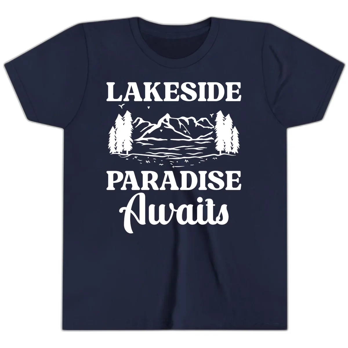 Lakeside Paradise Awaits Design Youth T-Shirt in Navy