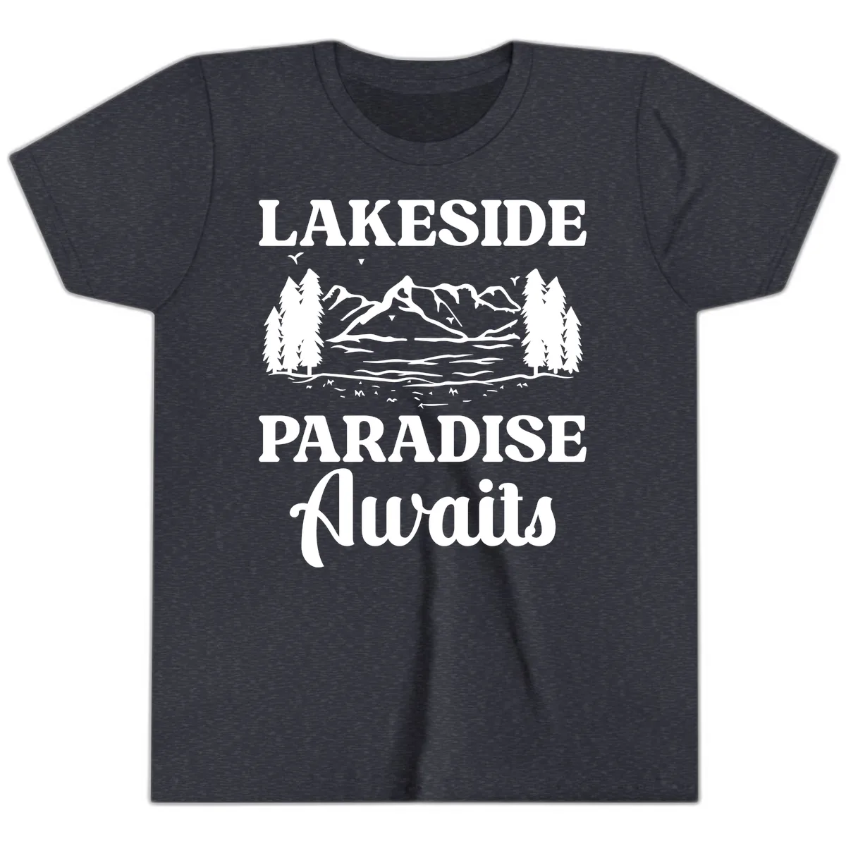 Lakeside Paradise Awaits Design Youth T-Shirt in Heather Navy