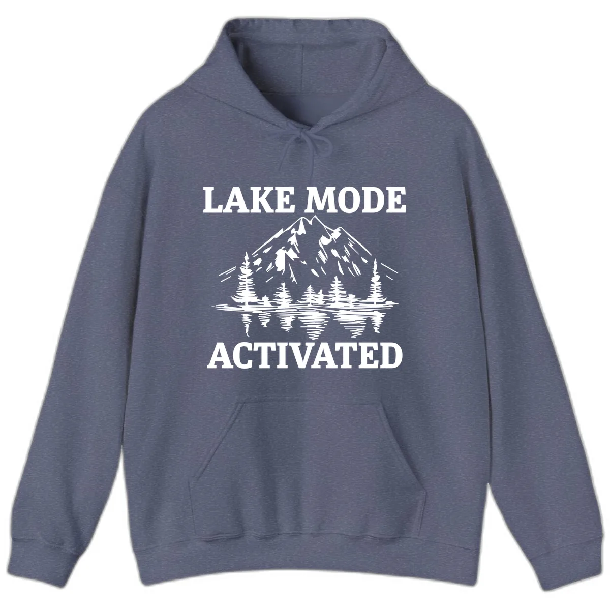 Lake Mode Activated Mountain Landscape Hoodie in Heather Navy