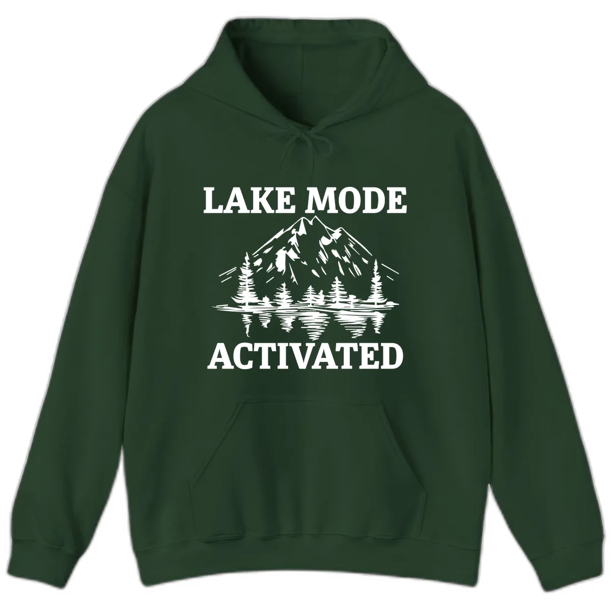 Lake Mode Activated Mountain Landscape Hoodie in Forest Green