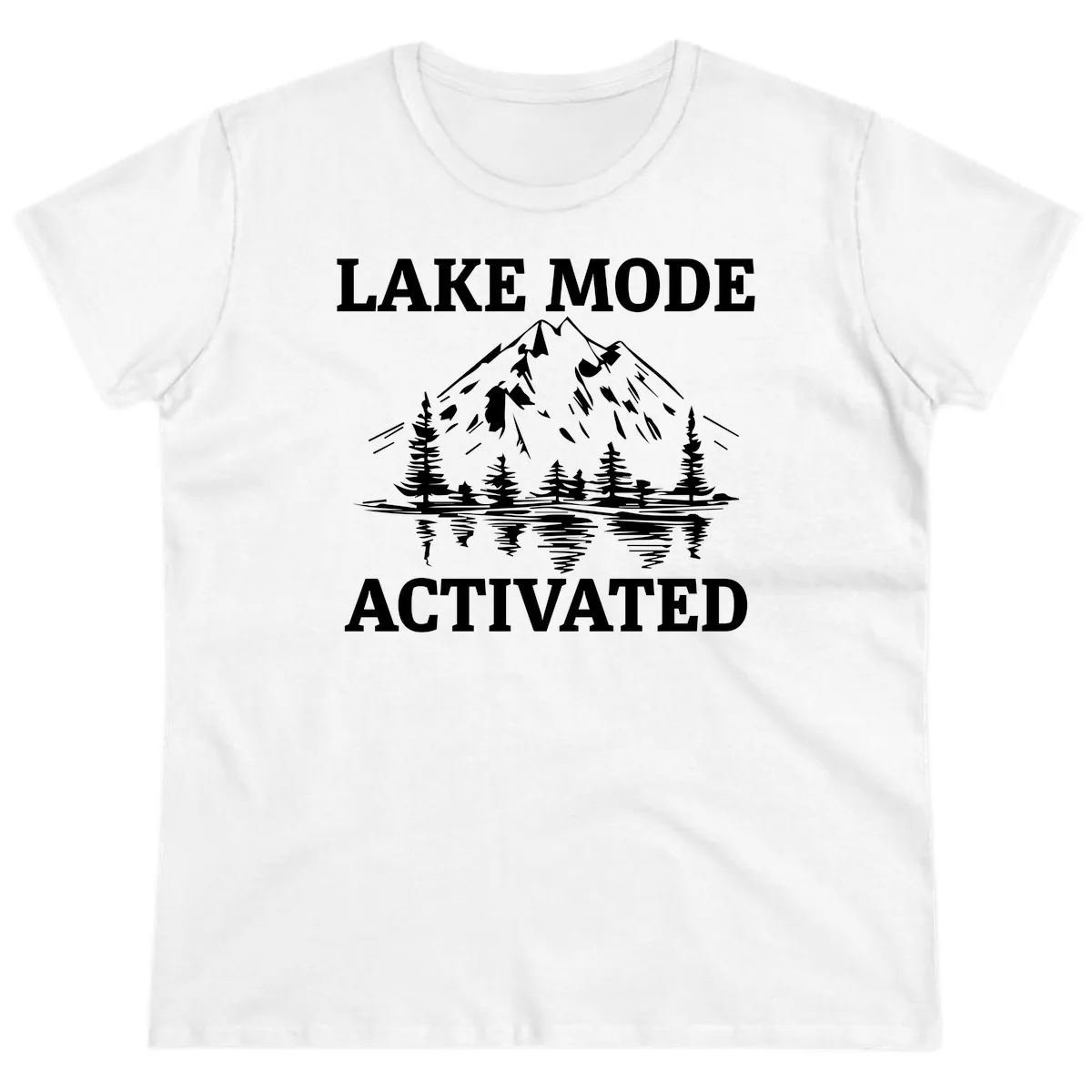 Lake Mode Activated Mountain Landscape Ladies Tee in White