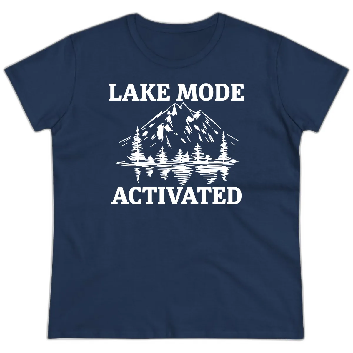 Lake Mode Activated Mountain Landscape Ladies Tee in Navy