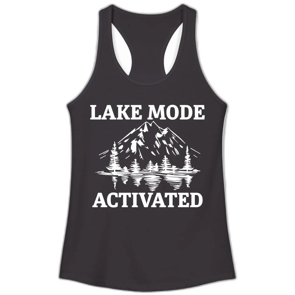 Lake Mode Activated Mountain Landscape Ladies Tank in Black