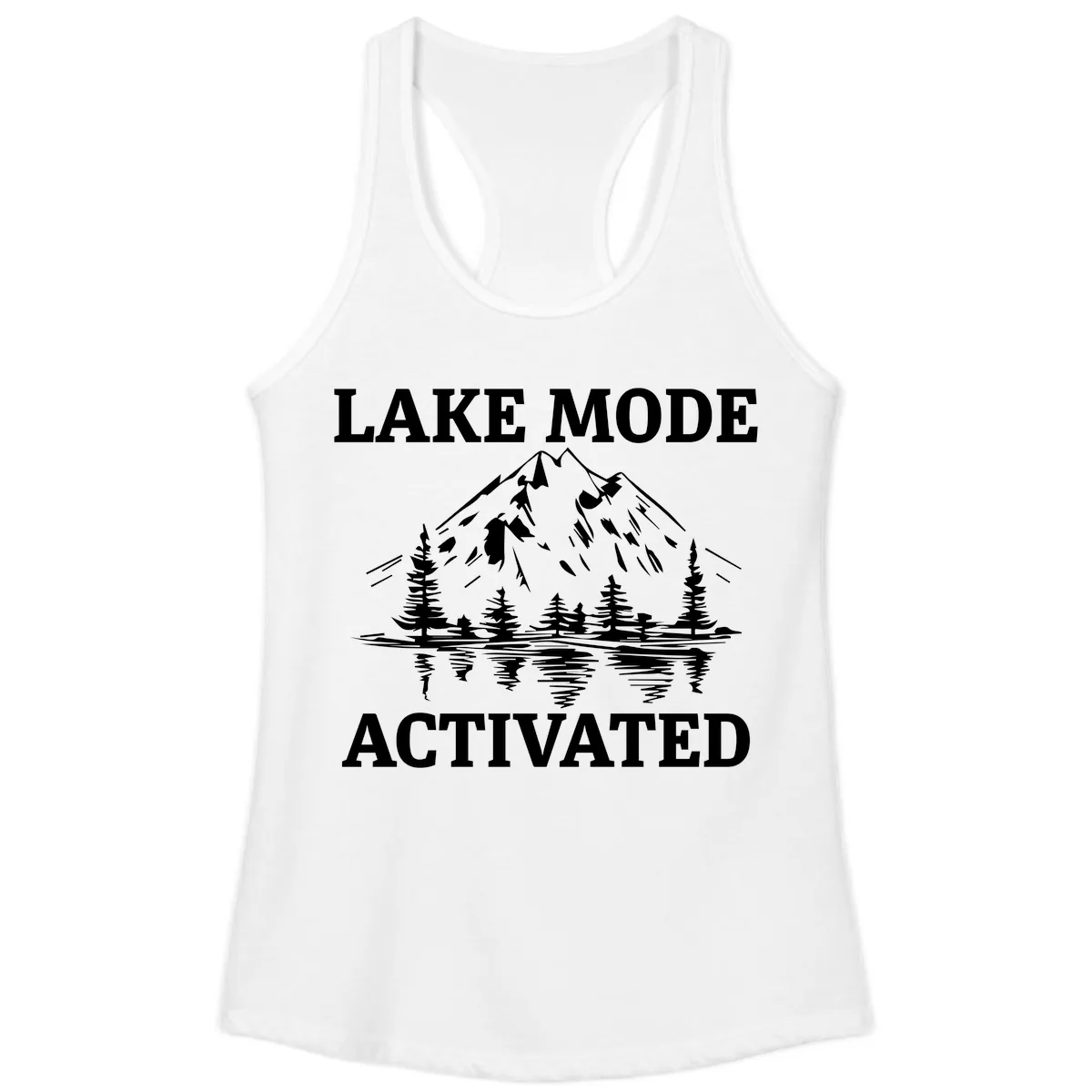 Lake Mode Activated Mountain Landscape Ladies Tank in White