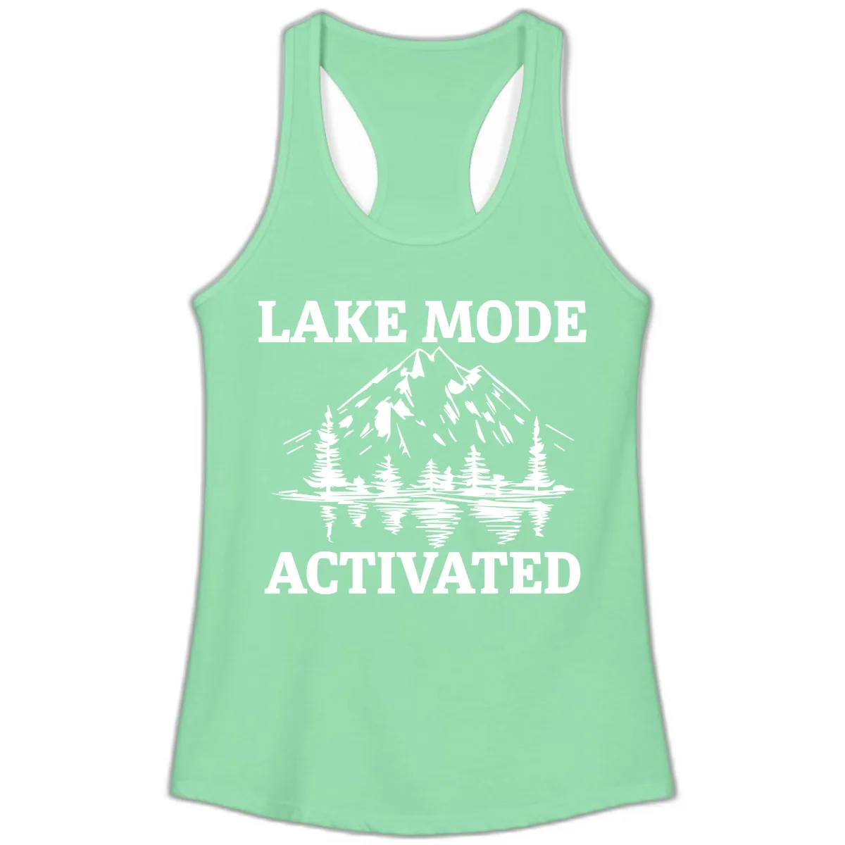 Lake Mode Activated Mountain Landscape Ladies Tank in Solid Mint
