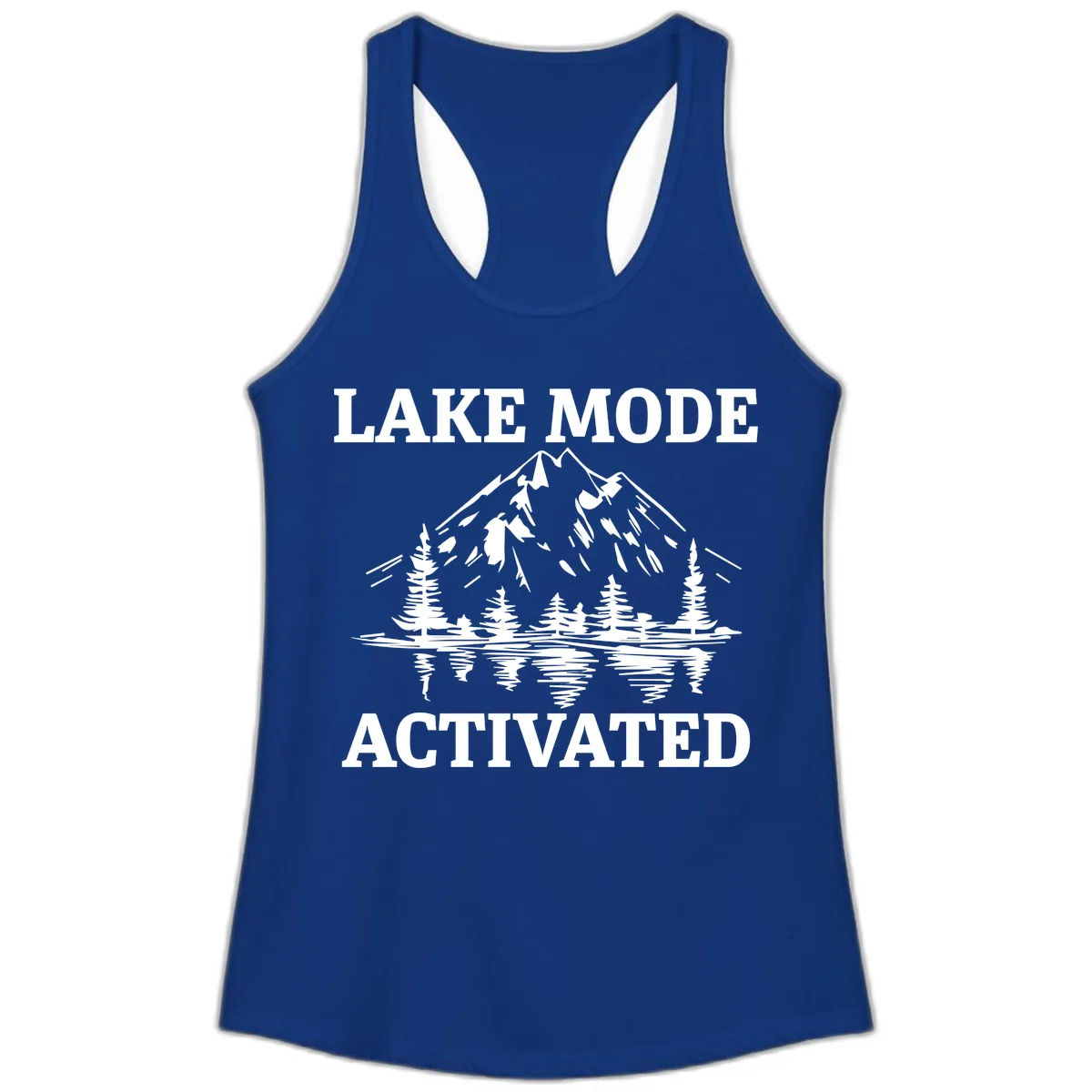 Lake Mode Activated Mountain Landscape Ladies Tank in Solid Royal