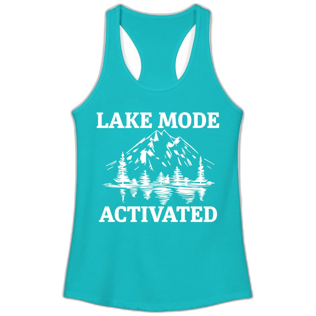 Lake Mode Activated Mountain Landscape Ladies Tank in Tahiti Blue