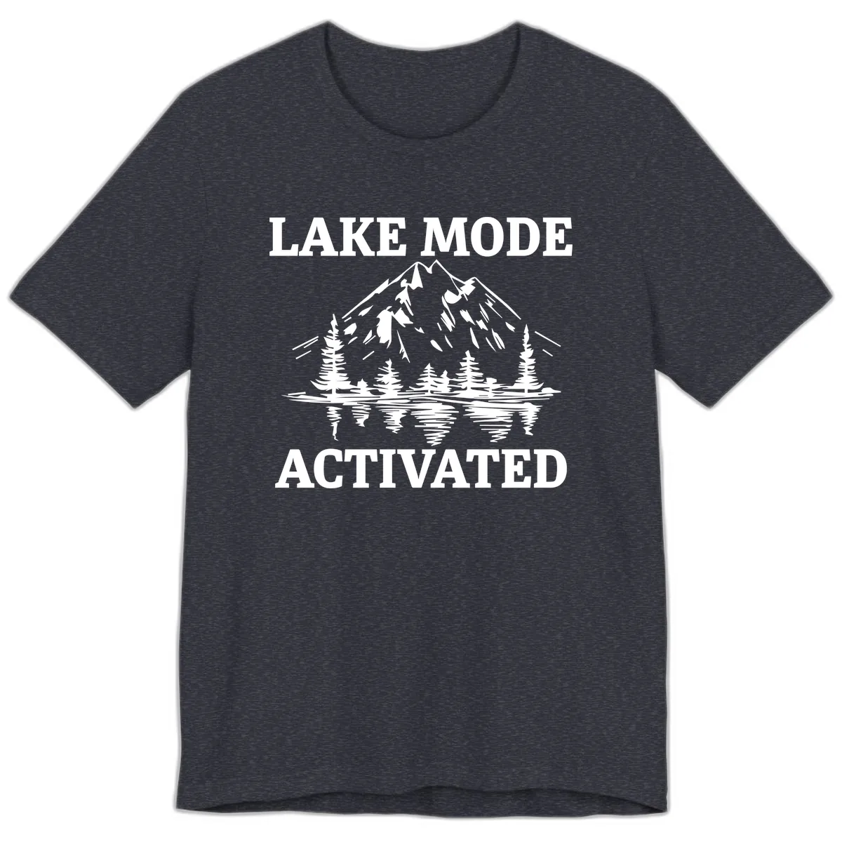 Lake Mode Activated Mountain Landscape Premium T-Shirt in Heather Navy