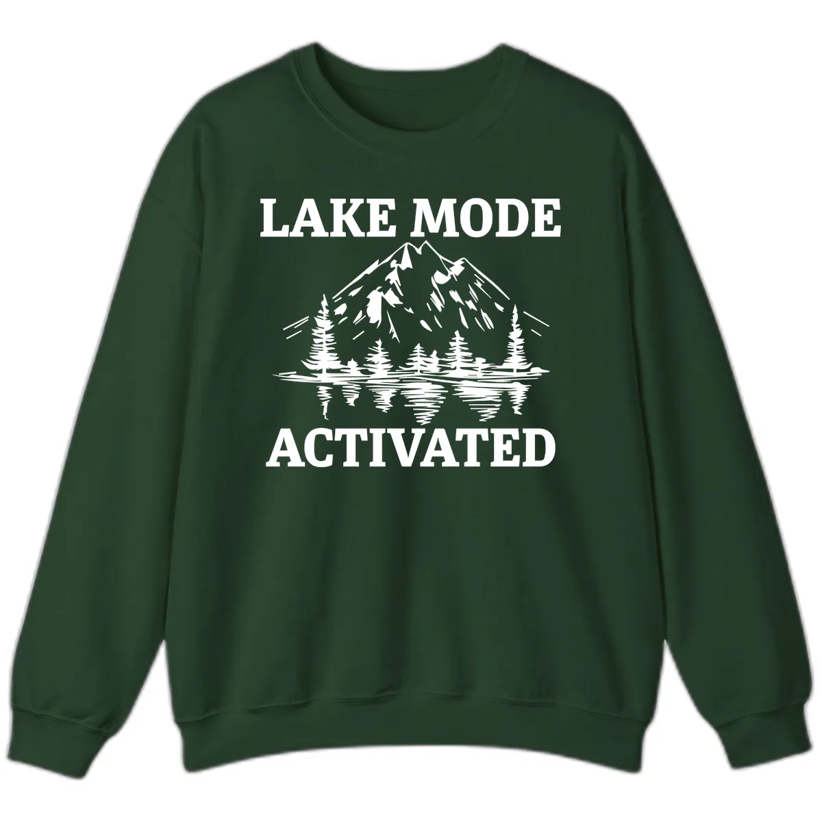 Lake Mode Activated Mountain Landscape Sweatshirt in Forest Green