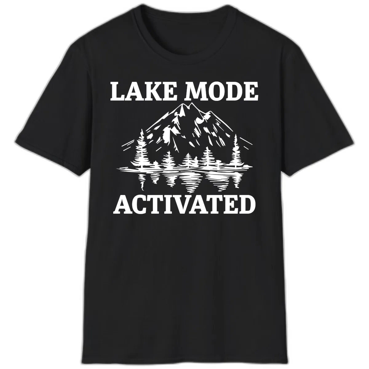 Lake Mode Activated Mountain Landscape T-Shirt in Black