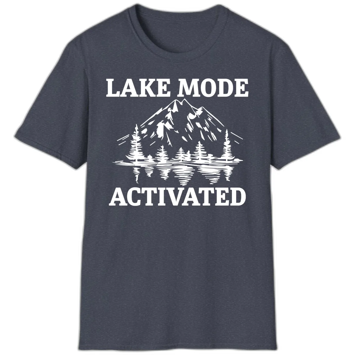 Lake Mode Activated Mountain Landscape T-Shirt in Heather Navy