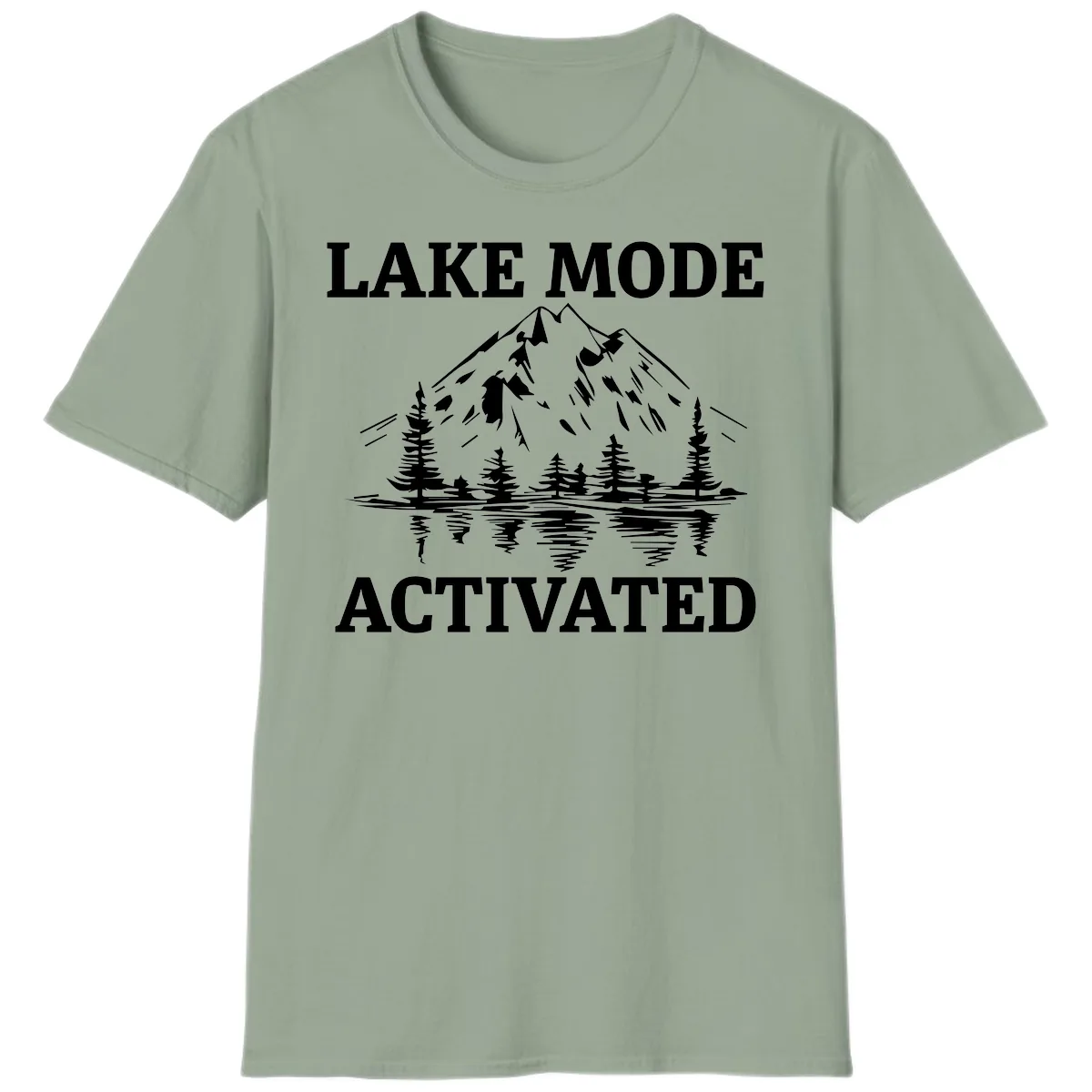 Lake Mode Activated Mountain Landscape T-Shirt in Sage