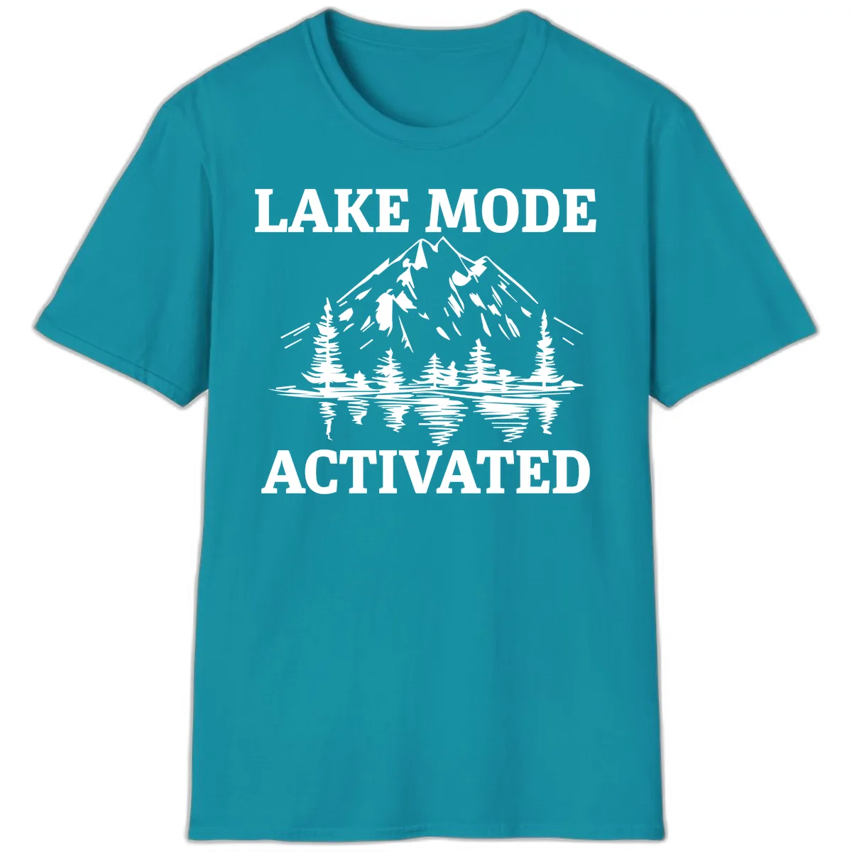 Lake Mode Activated Mountain Landscape T-Shirt in Tropical Blue