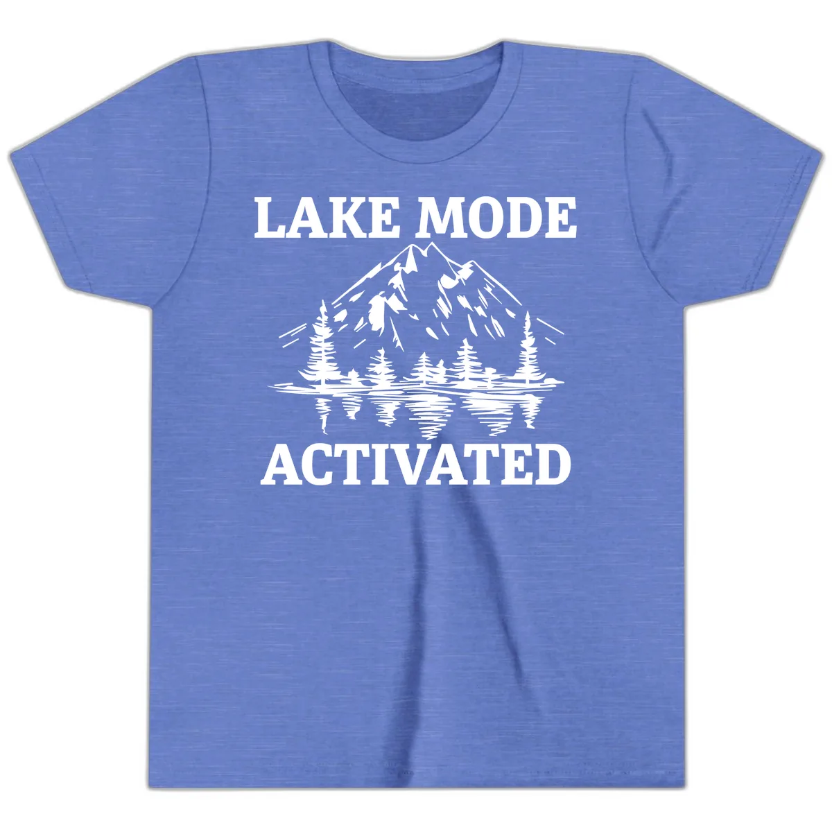 Lake Mode Activated Mountain Landscape Youth T-Shirt in Heather Columbia Blue