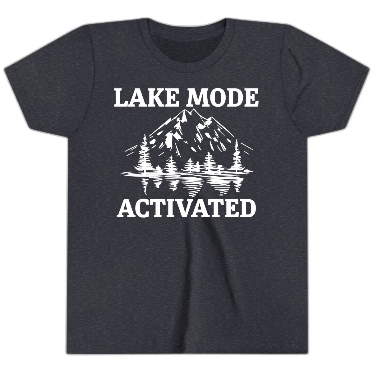 Lake Mode Activated Mountain Landscape Youth T-Shirt in Heather Navy