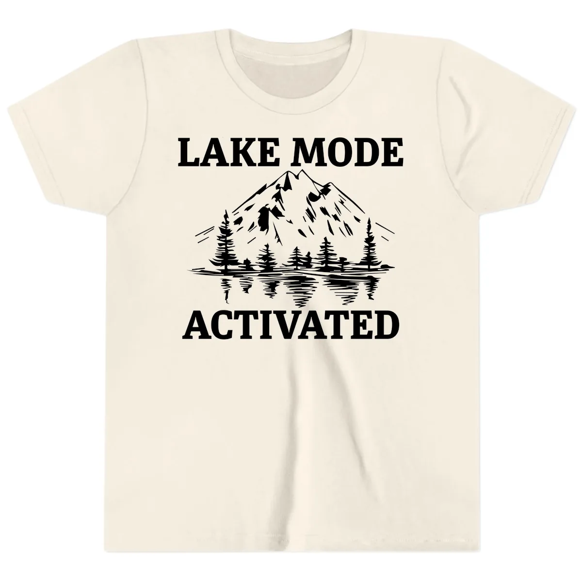 Lake Mode Activated Mountain Landscape Youth T-Shirt in Natural