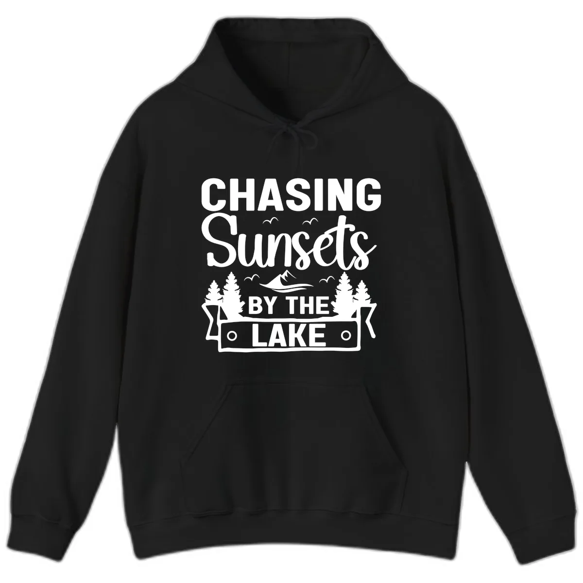 Chasing Sunsets By The Lake Design Hoodie in Black
