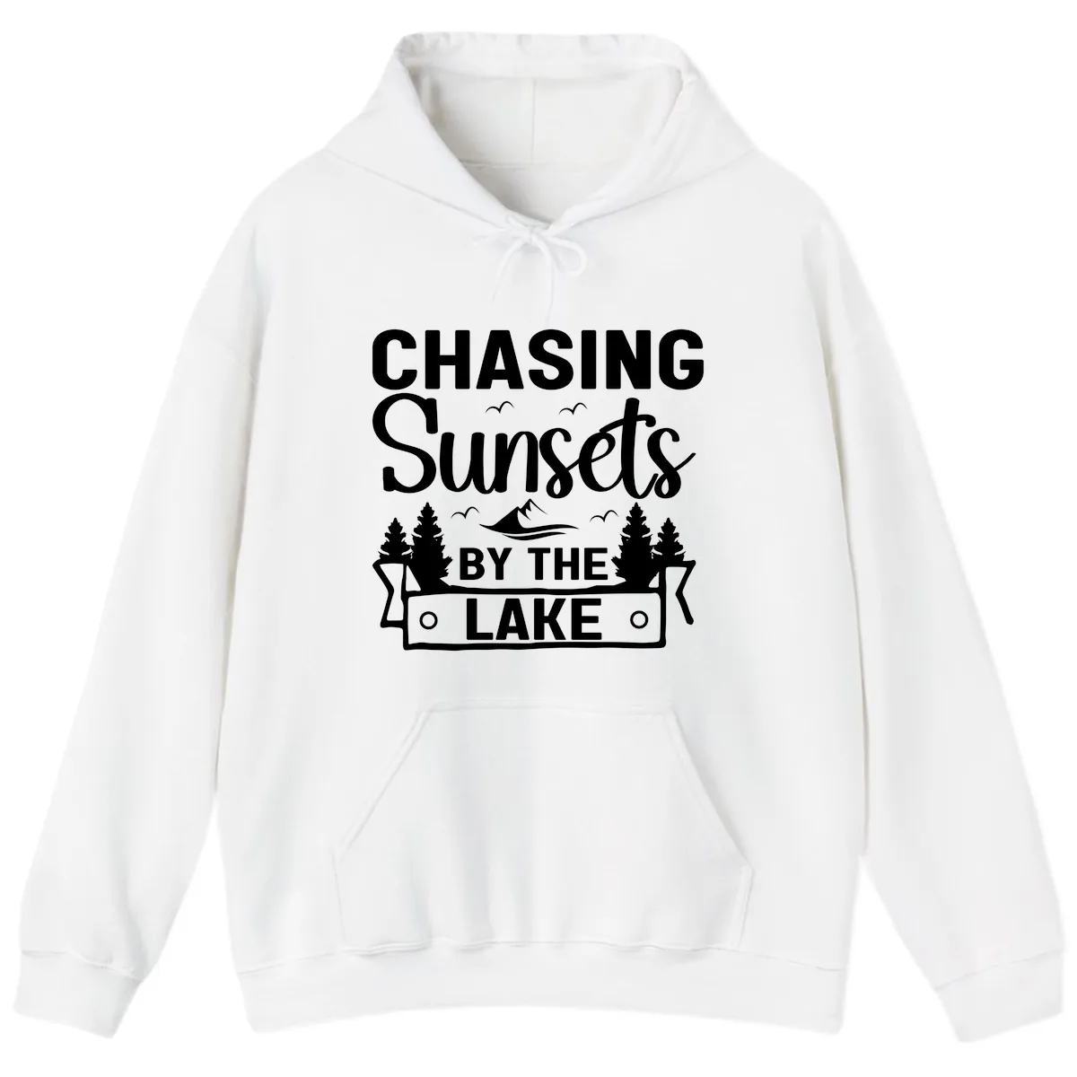 Chasing Sunsets By The Lake Design Hoodie in White