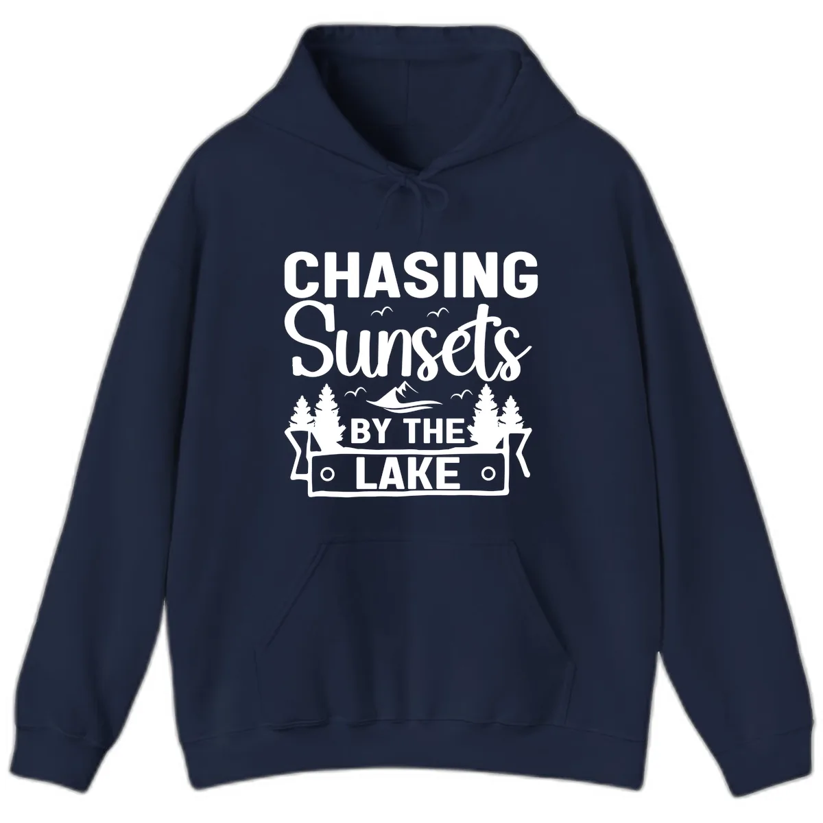 Chasing Sunsets By The Lake Design Hoodie in Navy