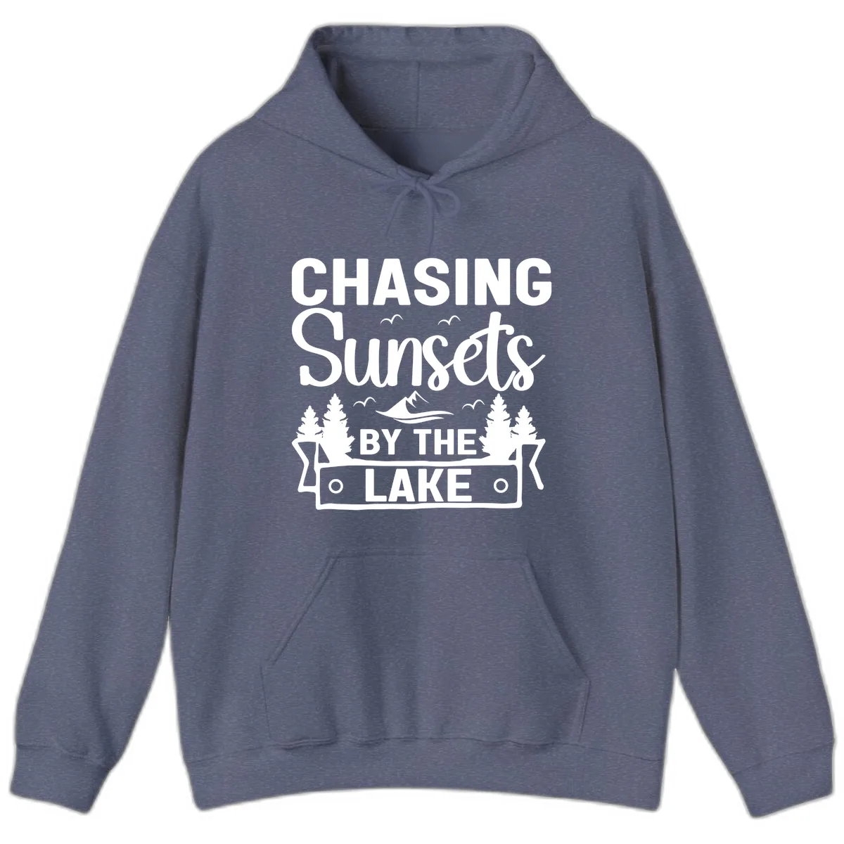 Chasing Sunsets By The Lake Design Hoodie in Heather Navy