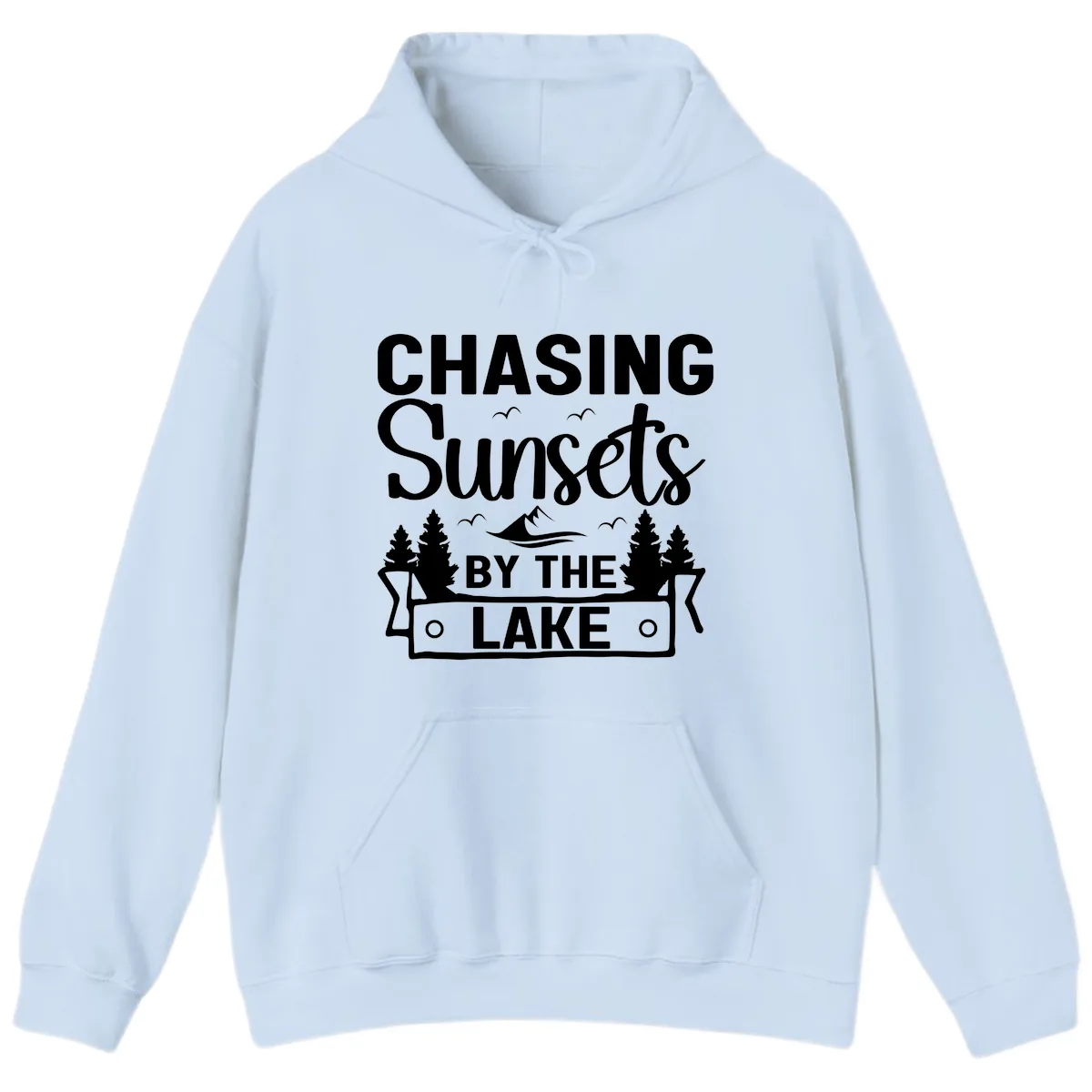 Chasing Sunsets By The Lake Design Hoodie in Light Blue