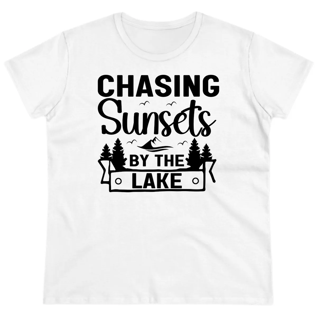 Chasing Sunsets By The Lake Design Ladies Tee in White
