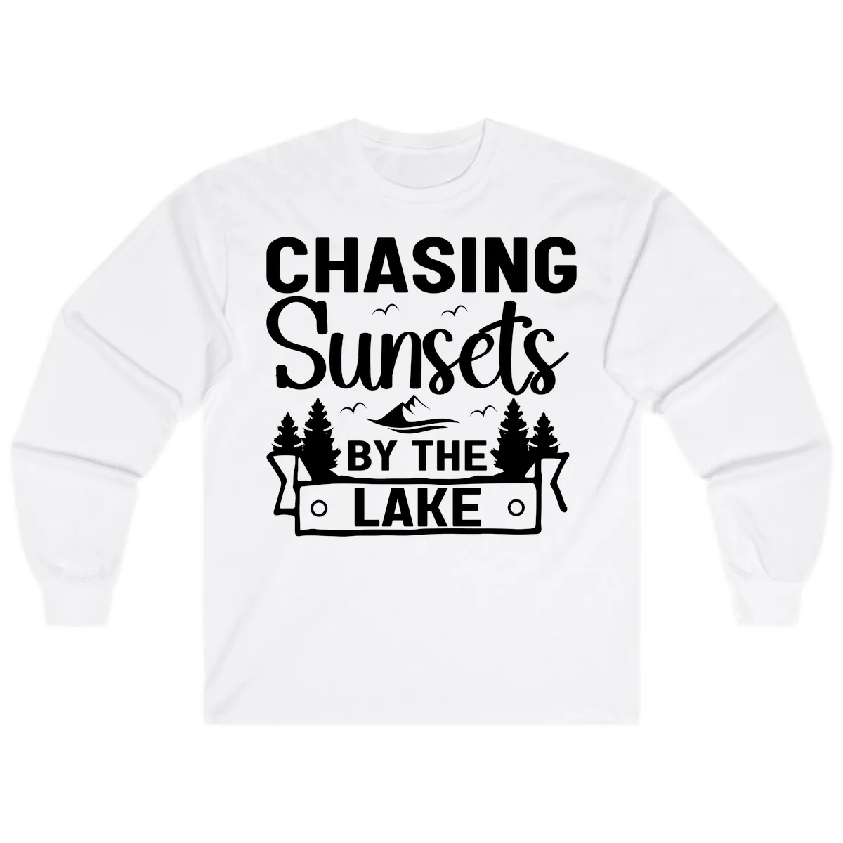 Chasing Sunsets By The Lake Design Long Sleeve in White
