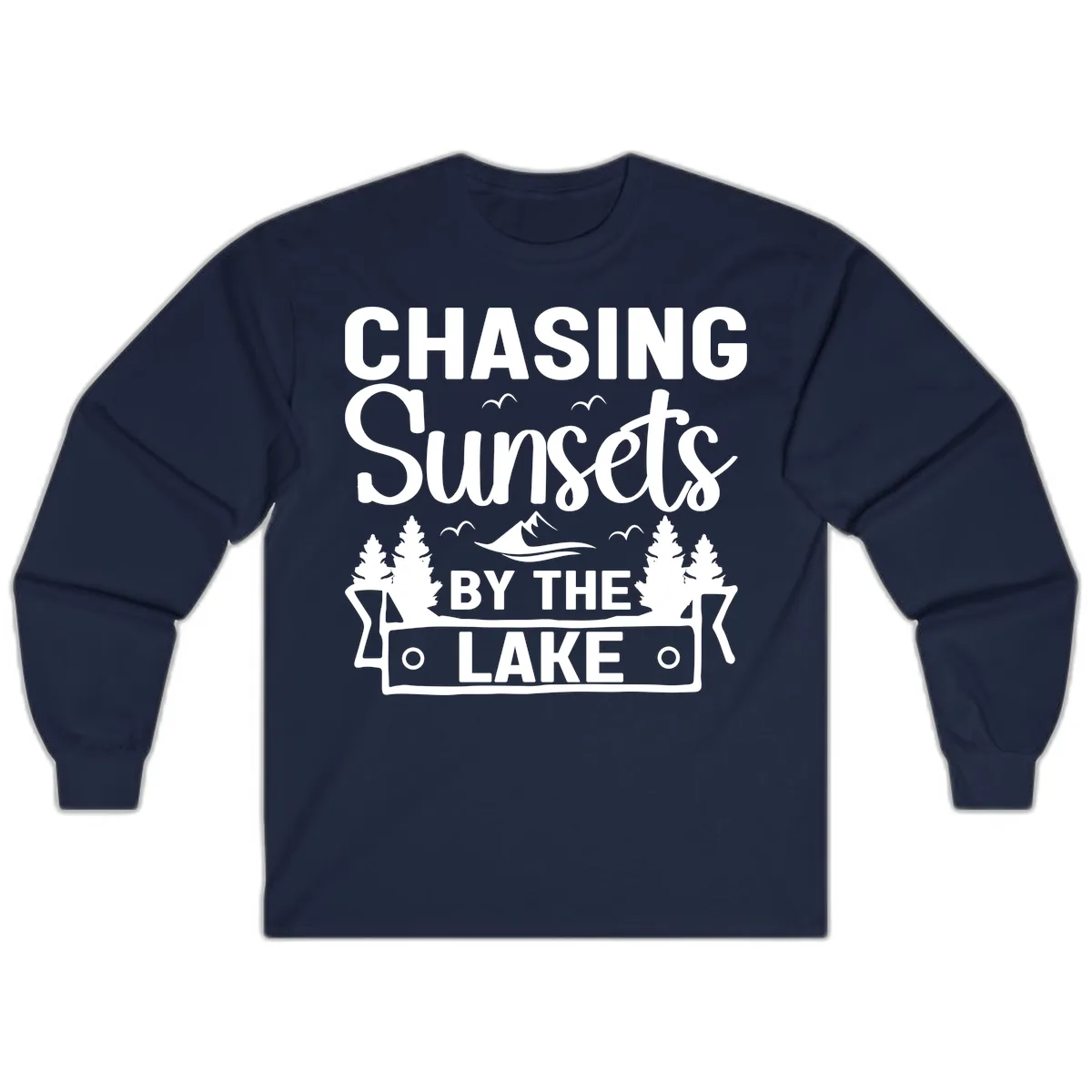 Chasing Sunsets By The Lake Design Long Sleeve in Navy