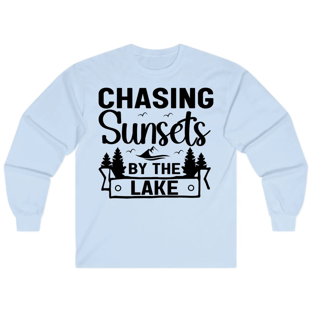 Chasing Sunsets By The Lake Design Long Sleeve in Light Blue