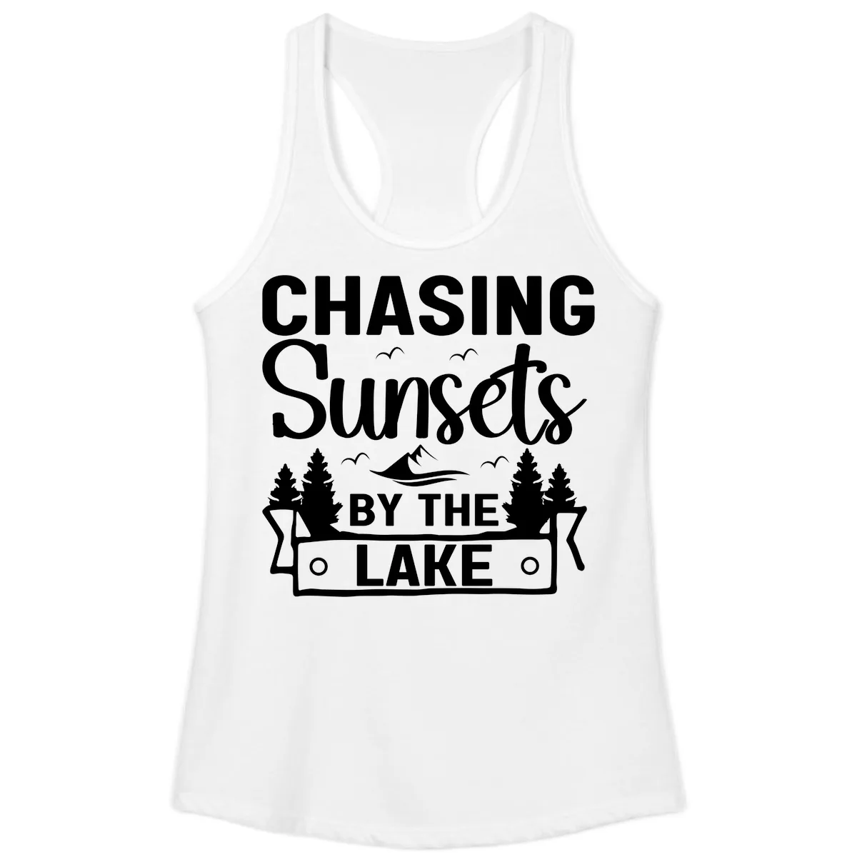 Chasing Sunsets By The Lake Design Ladies Tank in White